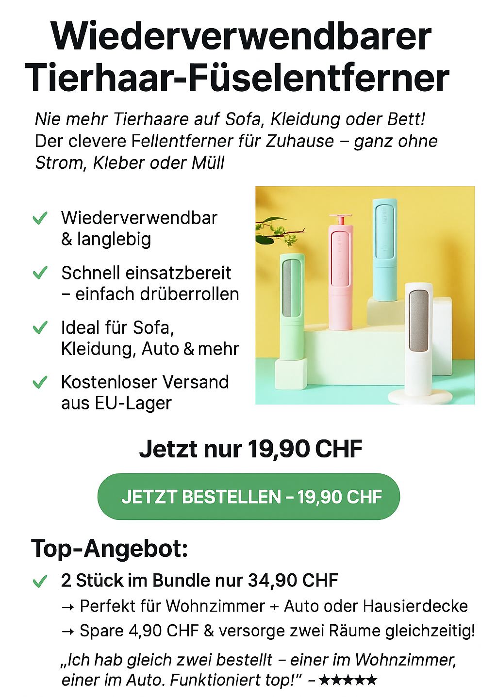 🧼 Wiederverwendbarer Tierhaar-Fußelentferner