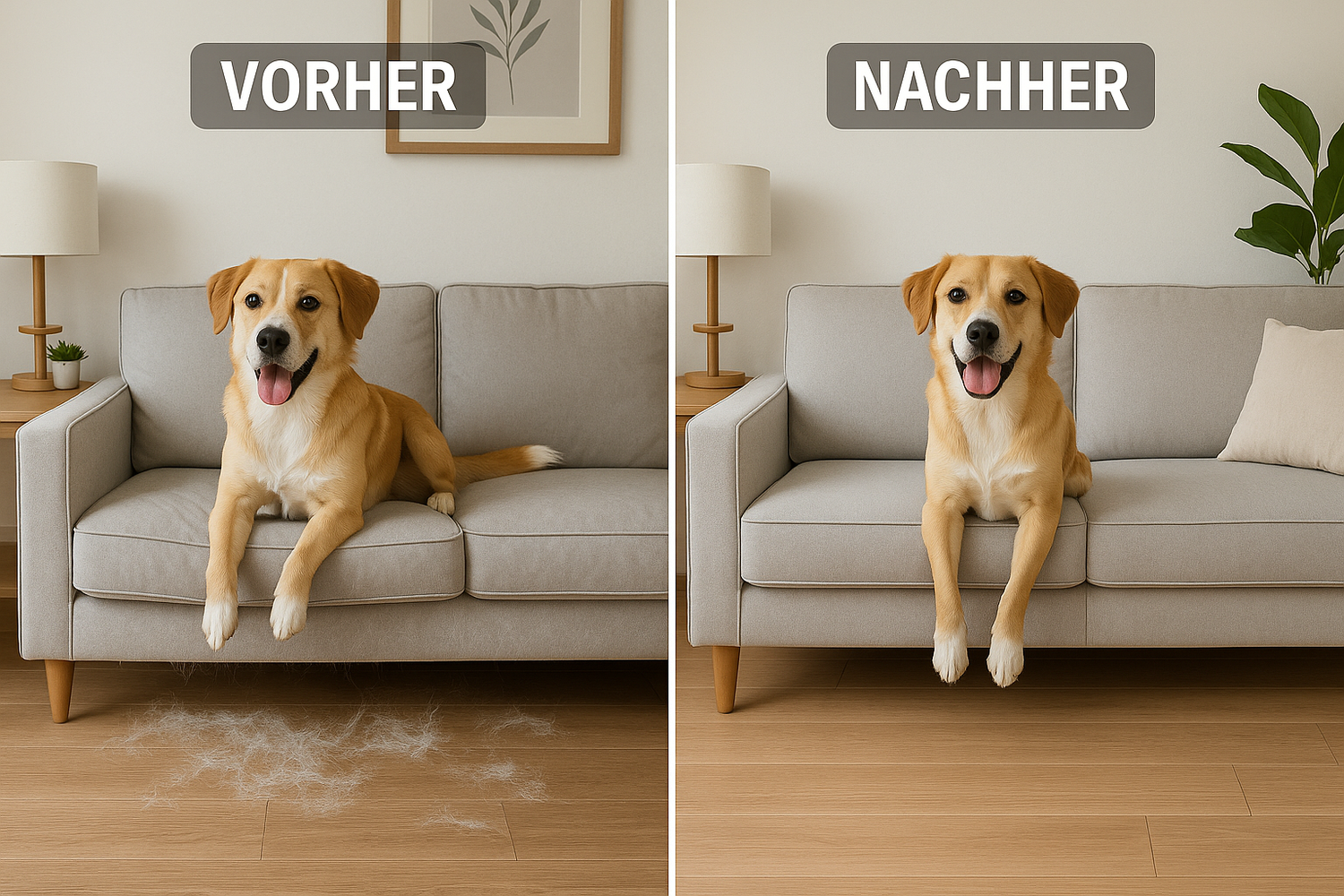 Vorher-Nachher Bild mit Hund