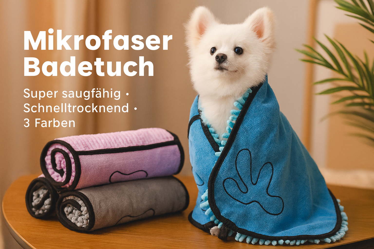 Verkaufsförderndes Produktbild - Mikrofaser Badetuch für Haustiere